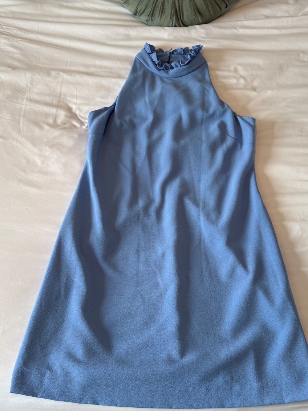 Vince Camuto Sky Blue Ruffle Mock Neck Mini Dress - Picture 6 of 8
